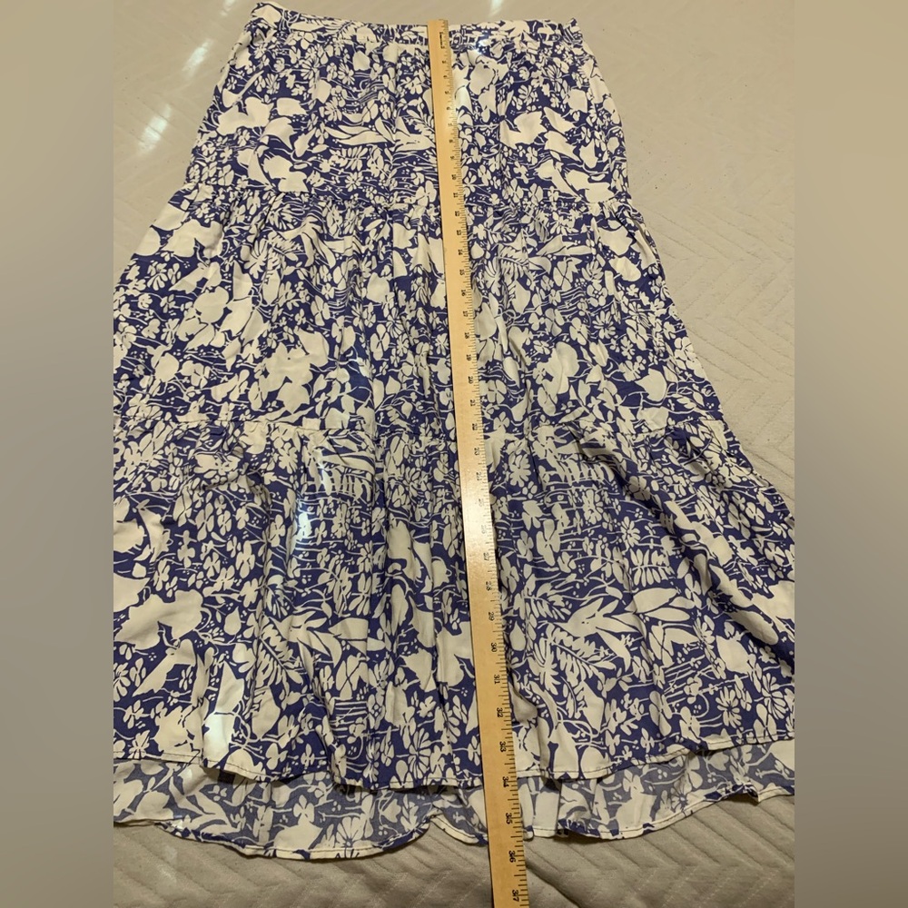 Cynthia Rowley Flowy Blue & White Floral Maxi‎ Skirt Side Pockets Large Coquette - Picture 6 of 6